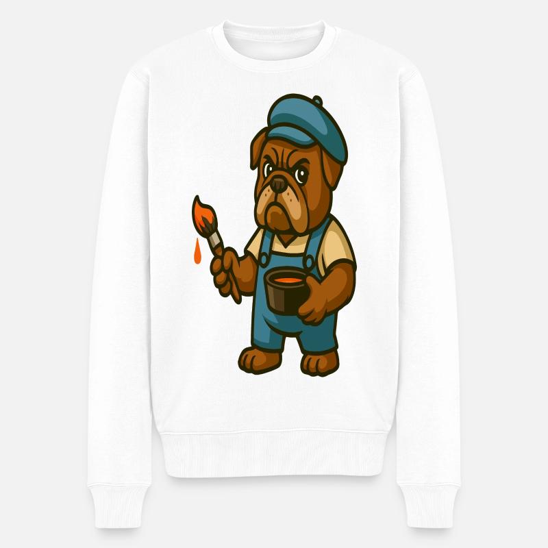 Maler Bulldoggen-Maskottchen mit Farbeimer - Männer Premium Bio Pullover - Weiß