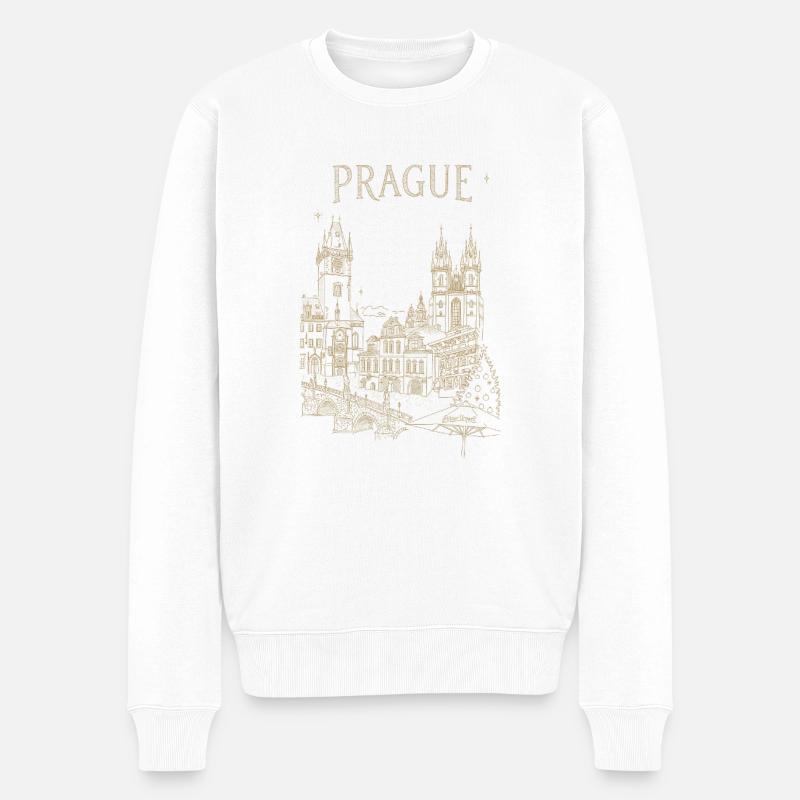 Stilisierte Prag - Männer Premium Bio Pullover - Weiß