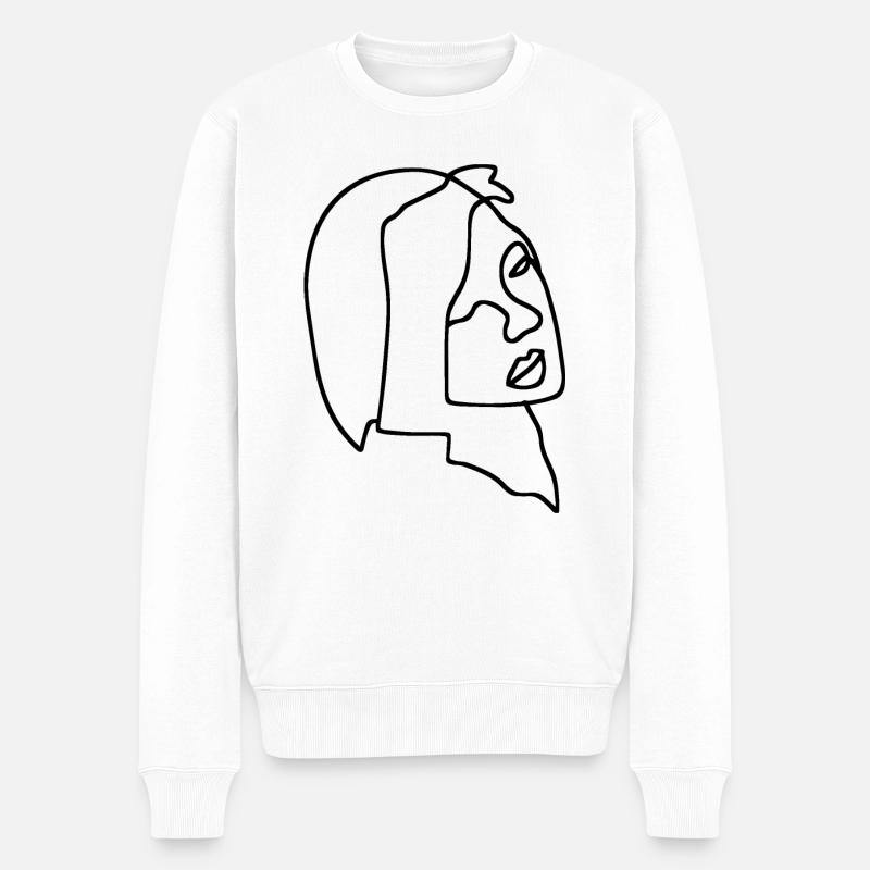 Frauen Linienkunst - Männer Premium Bio Pullover - Weiß