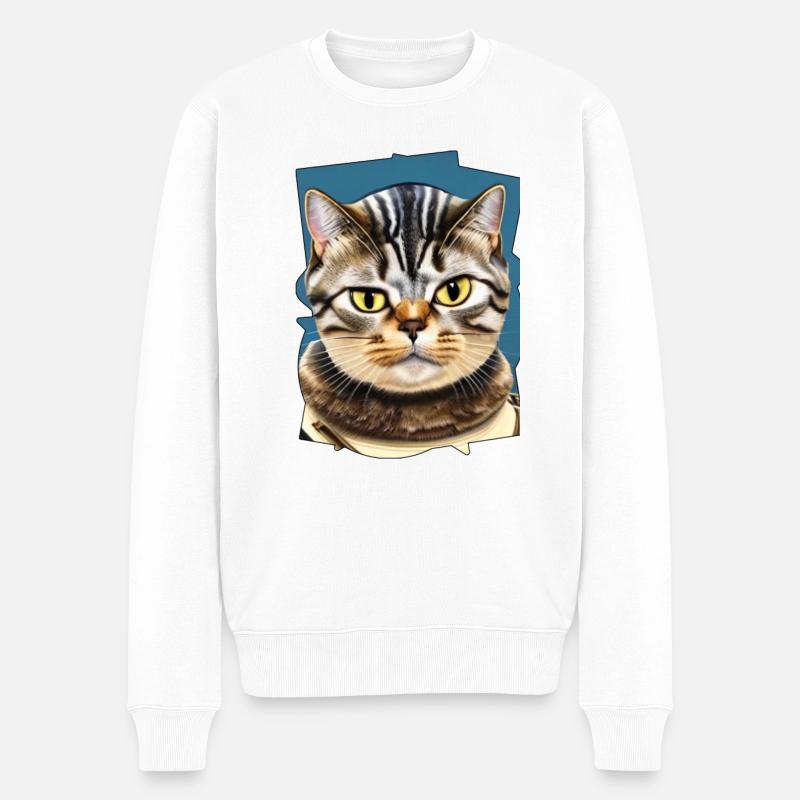 Katzengesicht 10 - Männer Premium Bio Pullover - Weiß