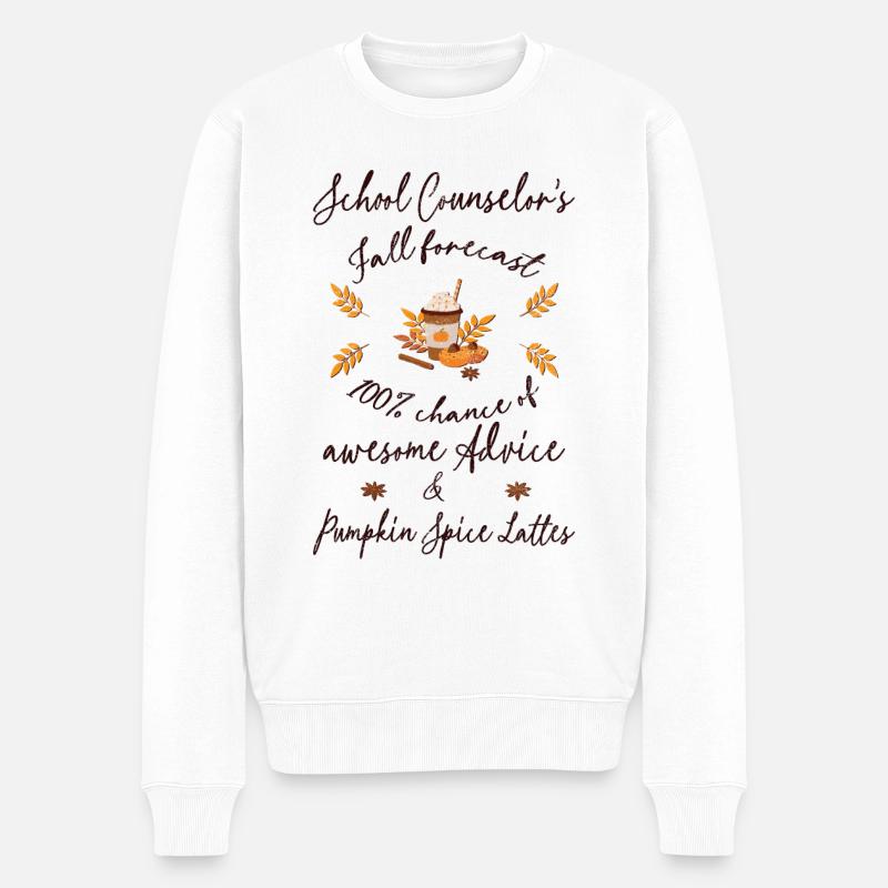 School counselor, advice & Pumpkin spice lattes - Männer Premium Bio Pullover - Weiß