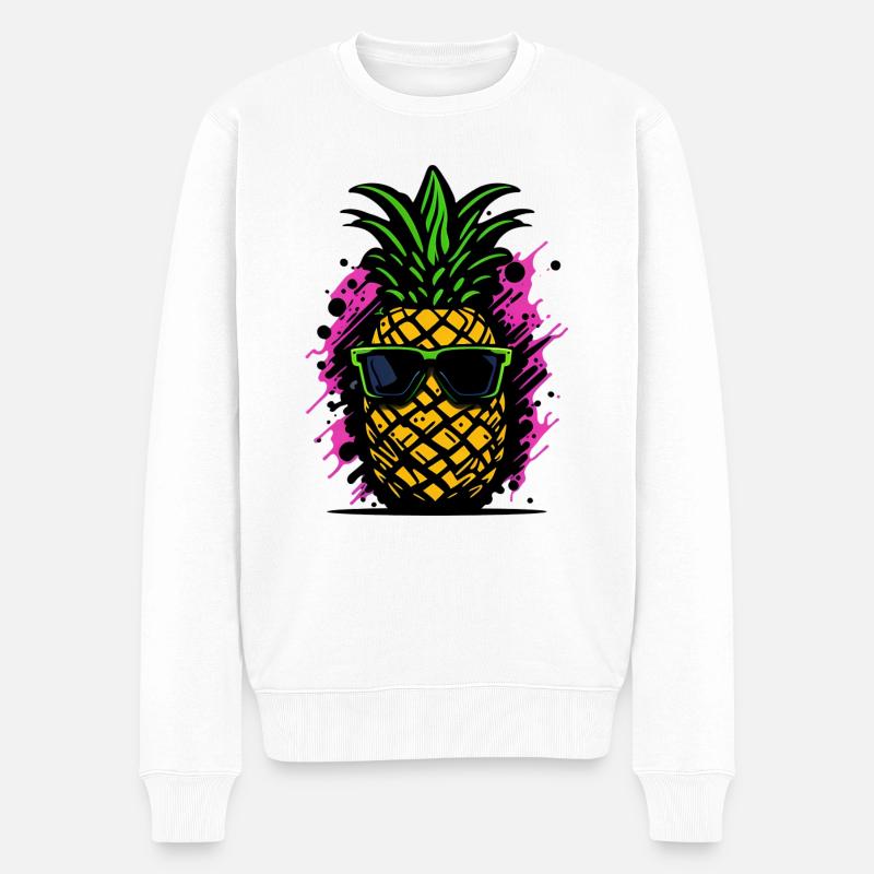 Coole Retro-Lünette Ananas - Männer Premium Bio Pullover - Weiß