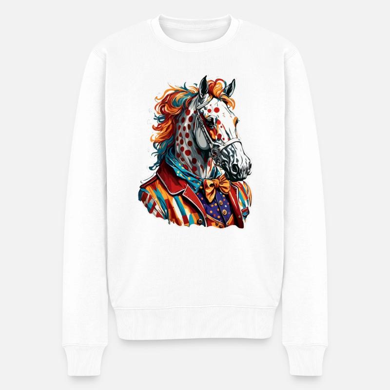 Clown Tier / Zirkus / lustig / bunt / Show / Pferd - Männer Premium Bio Pullover - Weiß