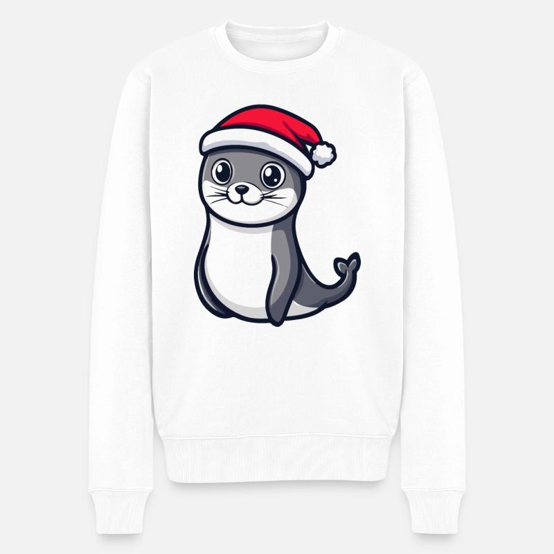 Robbe Tier Weihnachten - Männer Premium Bio Pullover - Weiß