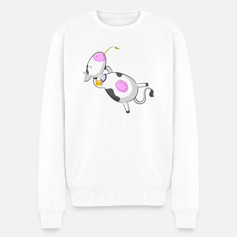 Entspannte Comic Kuh - Männer Premium Bio Pullover - Weiß