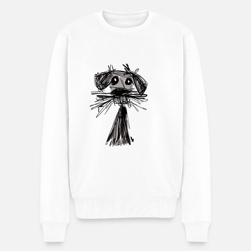 illustration,schwarz,gezeichnet, strubbelig,Hund - Männer Premium Bio Pullover - Weiß