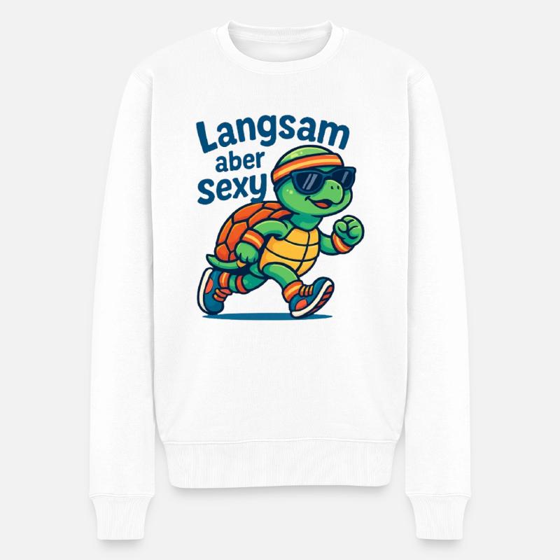 Schildkröte Sonnenbrille langsam aber sexy - Männer Premium Bio Pullover - Weiß