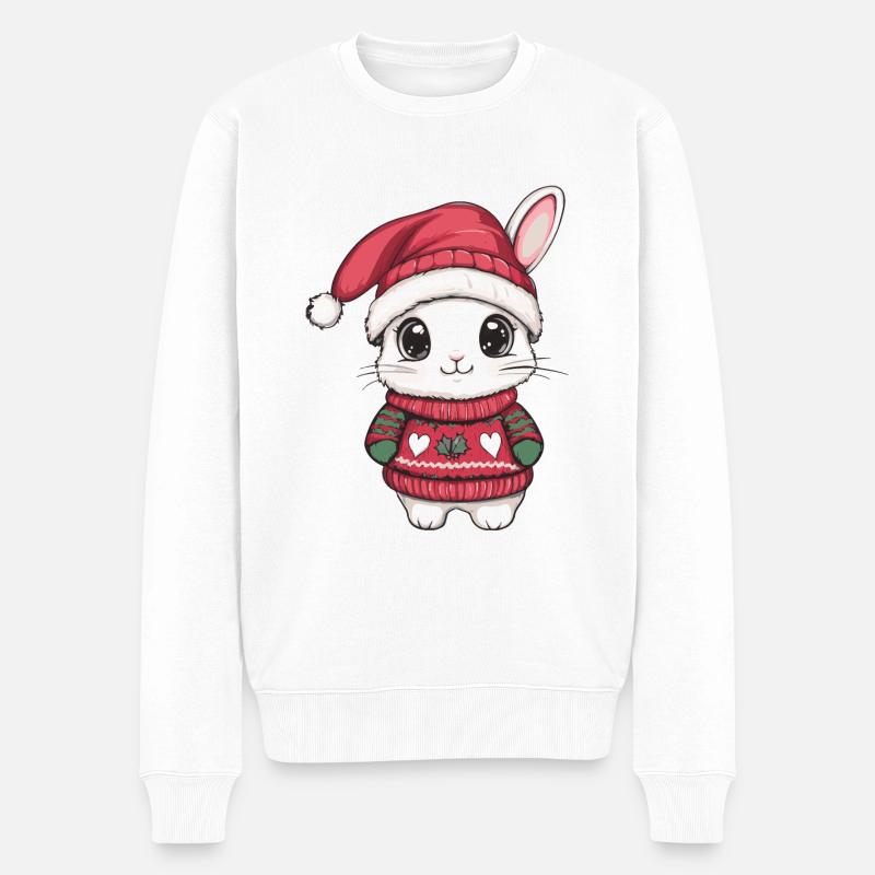 Hase Weihnachten Comic - Männer Premium Bio Pullover - Weiß