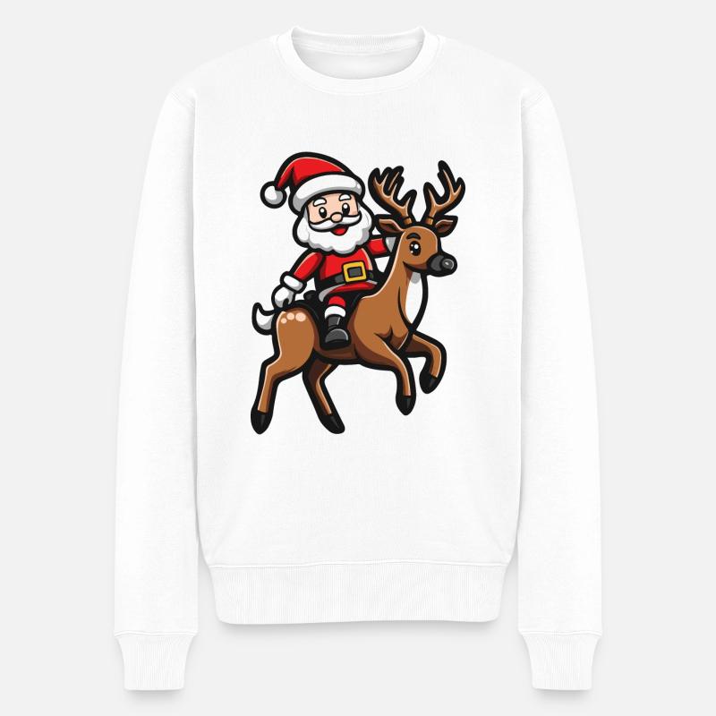 Hirsch Weihnachtsmann - Männer Premium Bio Pullover - Weiß
