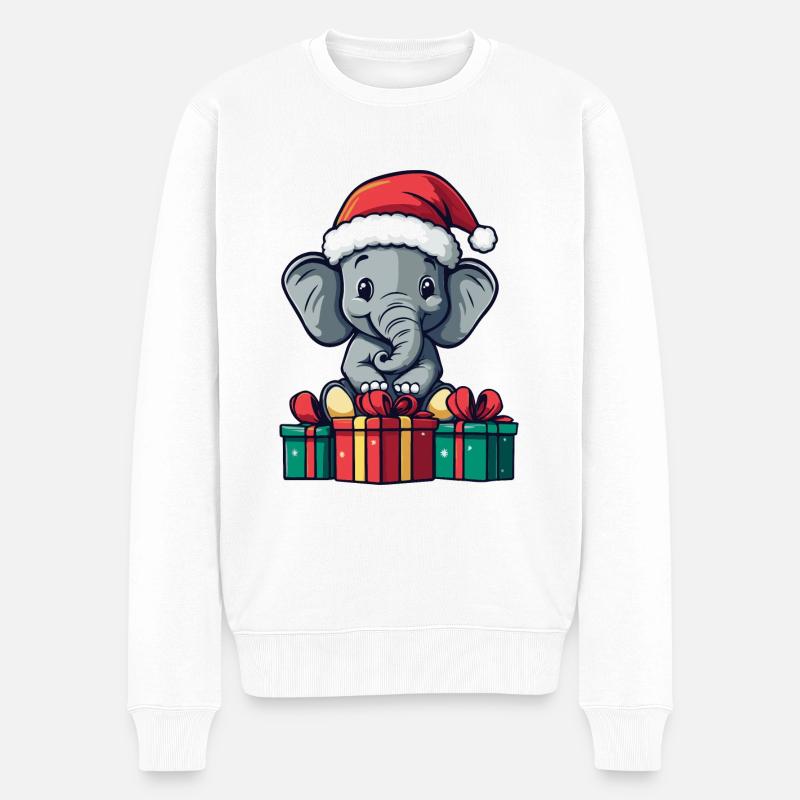 Cadeaux de Noël éléphant - Pull Premium bio Homme - blanc