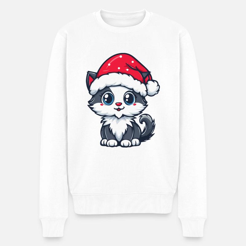 Chat Noël Mignon - Pull Premium bio Homme - blanc