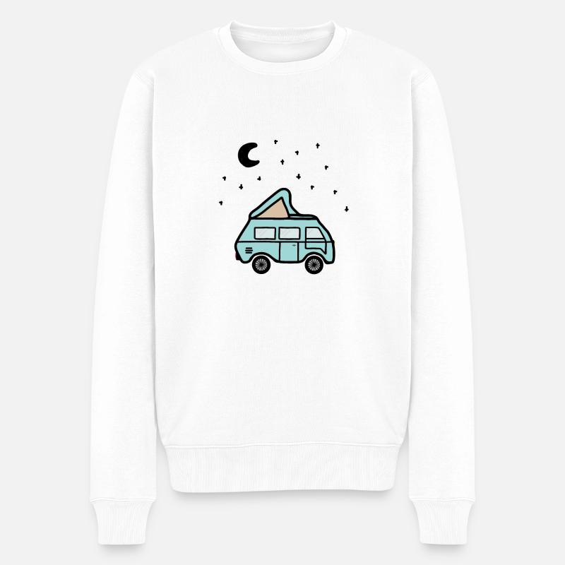 Ciel étoilé avec lune et camping-car - Pull Premium bio Homme - blanc