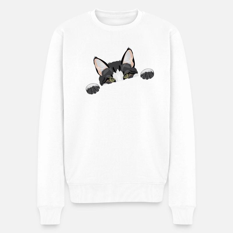 Peeping lustige Katze - Männer Premium Bio Pullover - Weiß