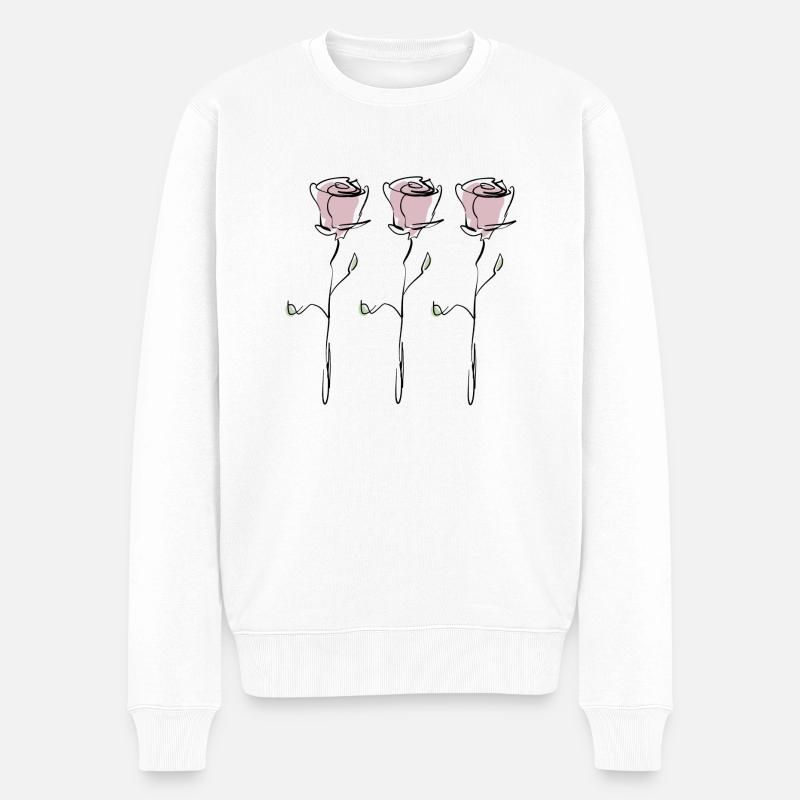 3 rosa Rosen, schwarze Kontur - Männer Premium Bio Pullover - Weiß