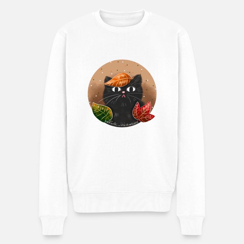 Katze im Herbst - Männer Premium Bio Pullover - Weiß