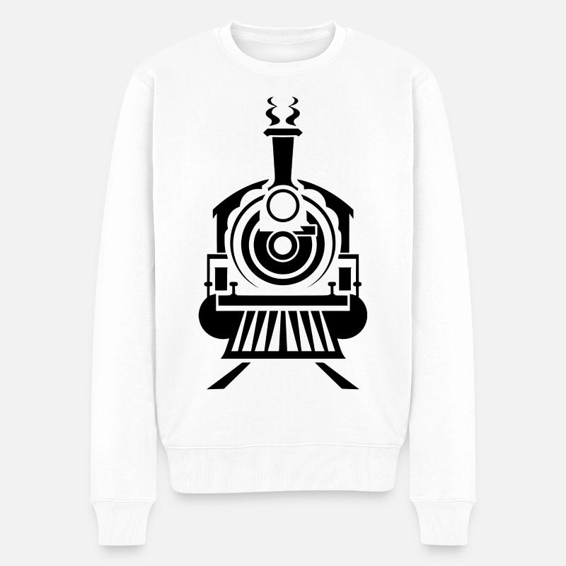 Dampflok Grafik - Männer Premium Bio Pullover - Weiß