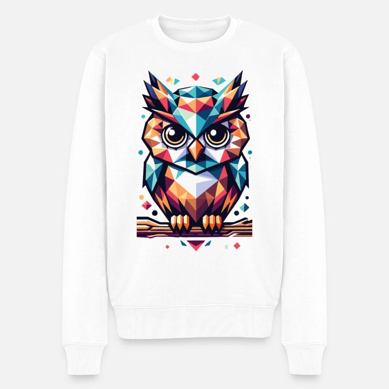 Polygon Eule geometrisch - Männer Premium Bio Pullover - Weiß