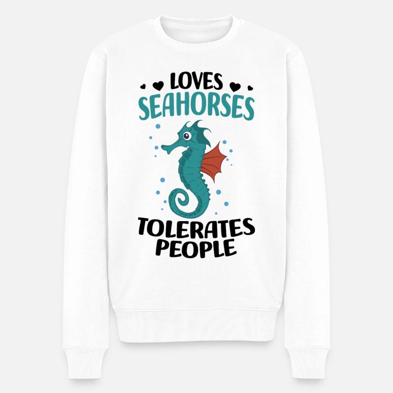 Seepferdchen - Männer Premium Bio Pullover - Weiß