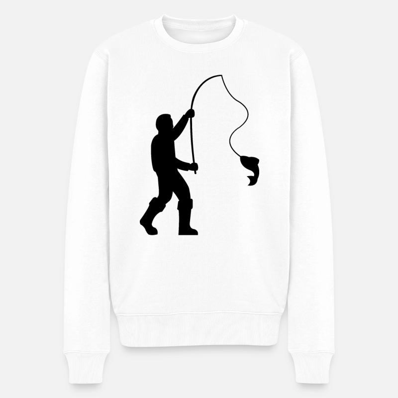 Fischer mit Angelrute und Fisch - Männer Premium Bio Pullover - Weiß