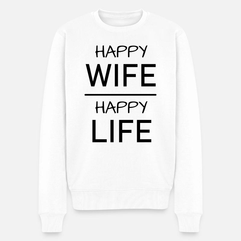 Happy Wife - Männer Premium Bio Pullover - Weiß