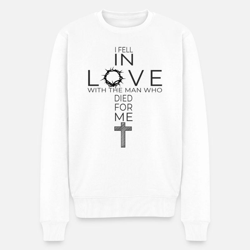 Jesus kreuz - christliches design - Männer Premium Bio Pullover - Weiß