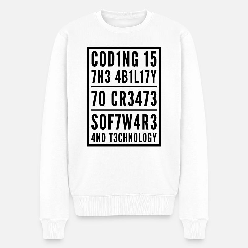 Programmieren Coden L337 Leetspeak Spruch - Männer Premium Bio Pullover - Weiß