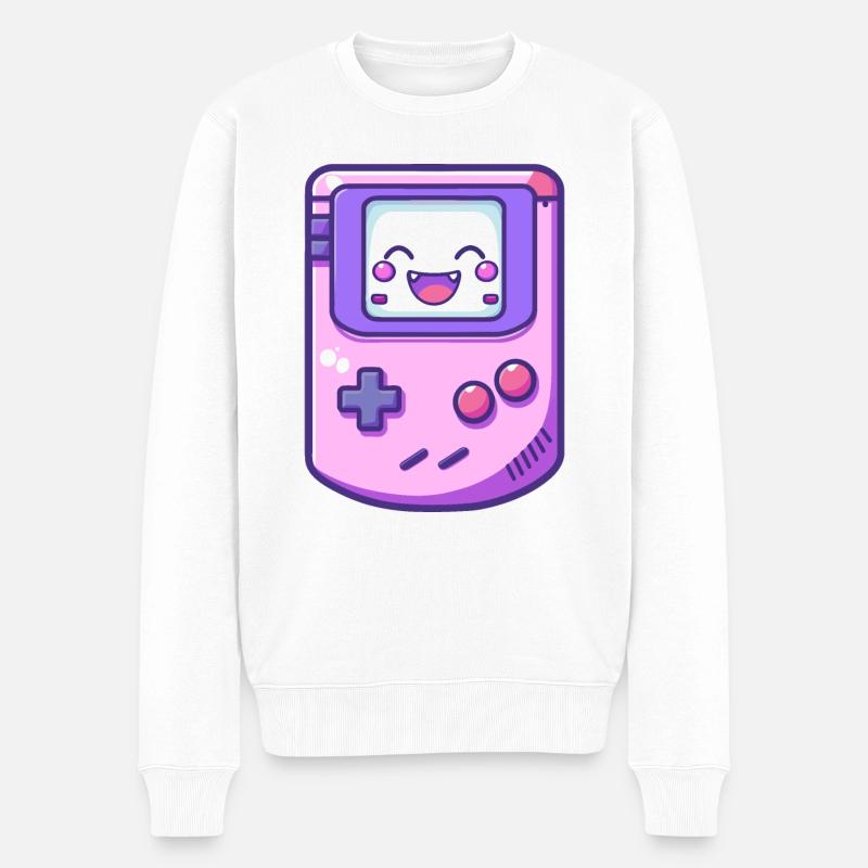 Lächelnder Game Boy - Männer Premium Bio Pullover - Weiß
