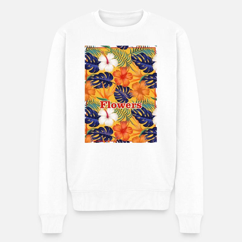 TROPISCHE BLUMEN - Männer Premium Bio Pullover - Weiß