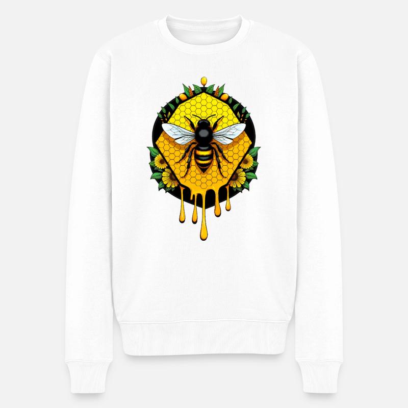Biene auf Bienenwabe - Männer Premium Bio Pullover - Weiß