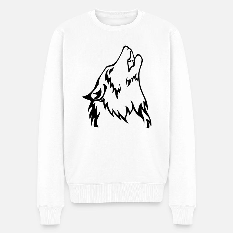heulender Wolf - Männer Premium Bio Pullover - Weiß