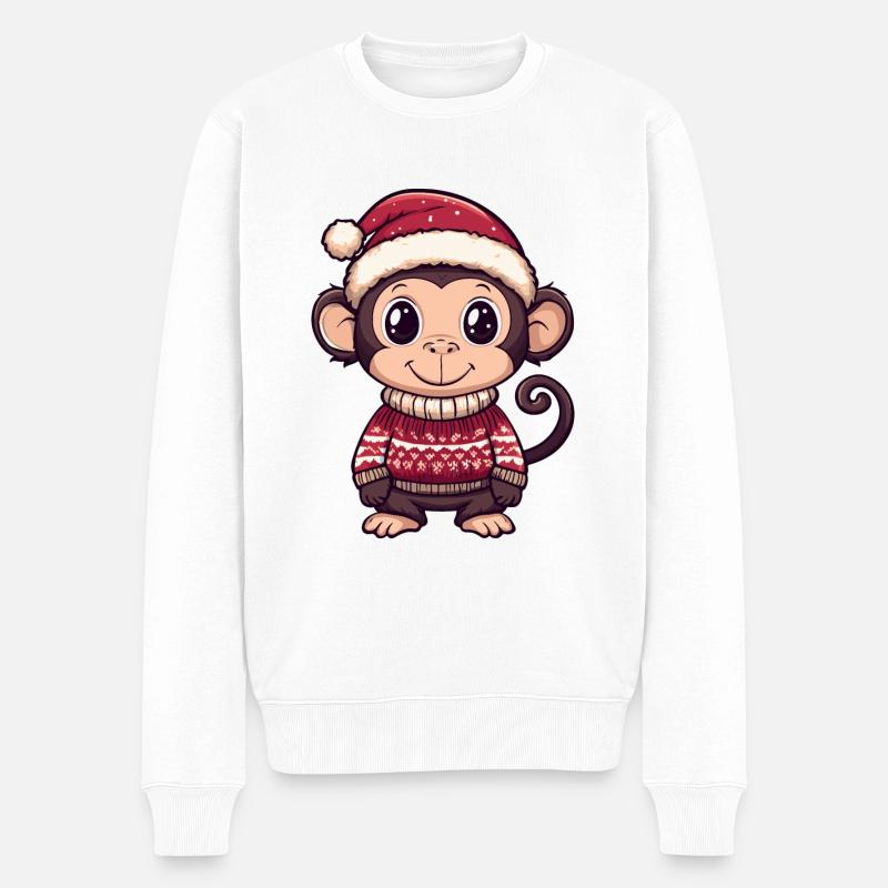Affe Weihnachten Comic - Männer Premium Bio Pullover - Weiß
