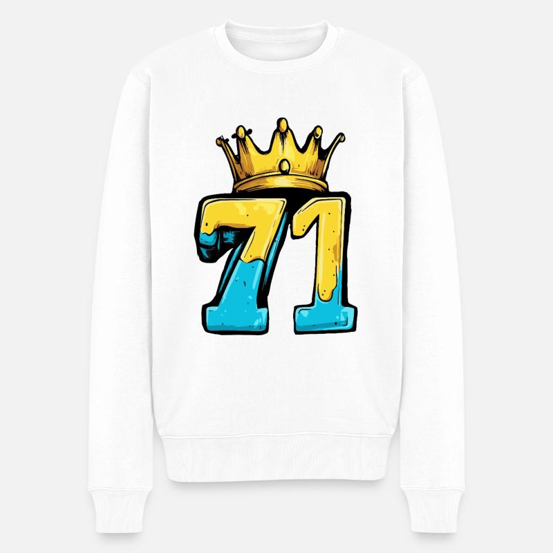 71 Zahl Krone - Männer Premium Bio Pullover - Weiß