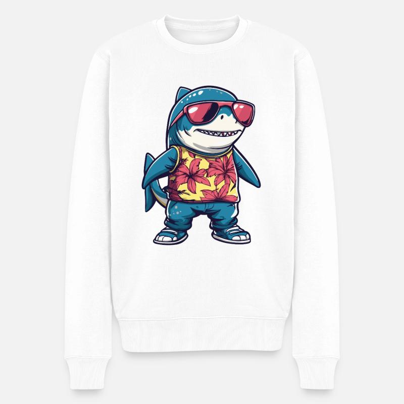 Hai Comic Lustig Sommer - Männer Premium Bio Pullover - Weiß