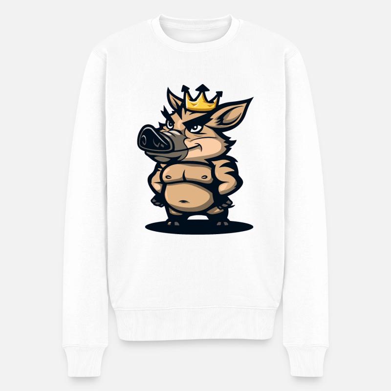 Cochon Bande Dessinée Couronne Sanglier - Pull Premium bio Homme - blanc
