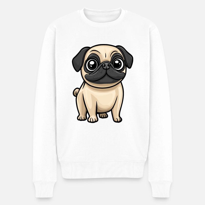 Mops Hund Comic Baby - Männer Premium Bio Pullover - Weiß