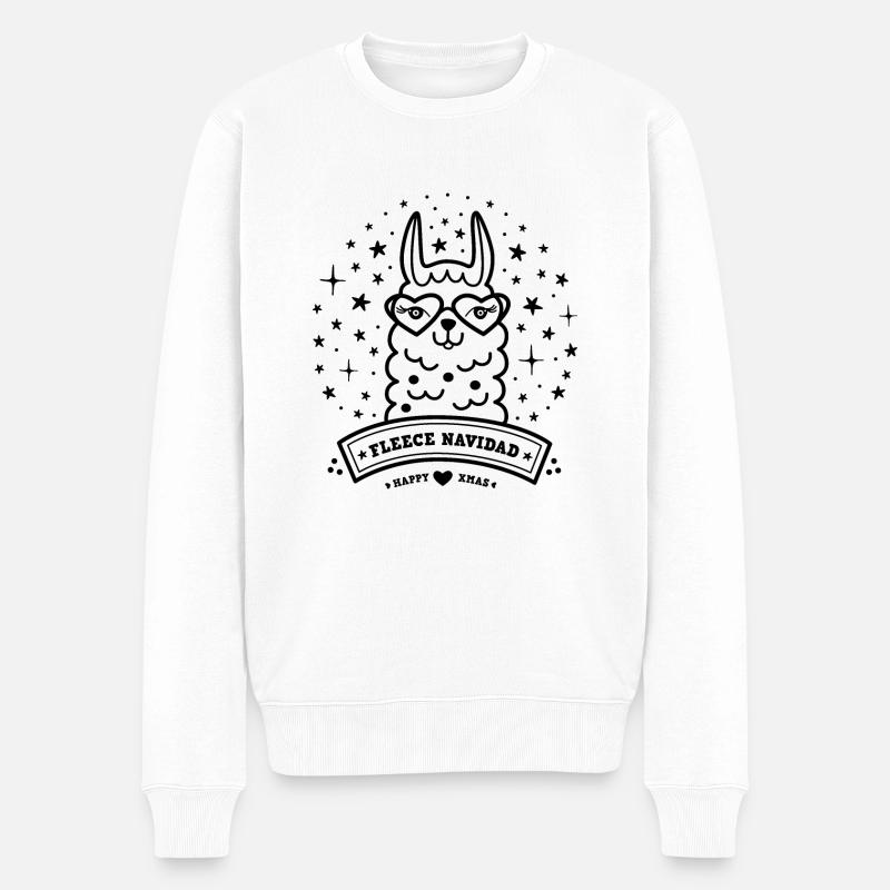Lama Weihnachten - Männer Premium Bio Pullover - Weiß