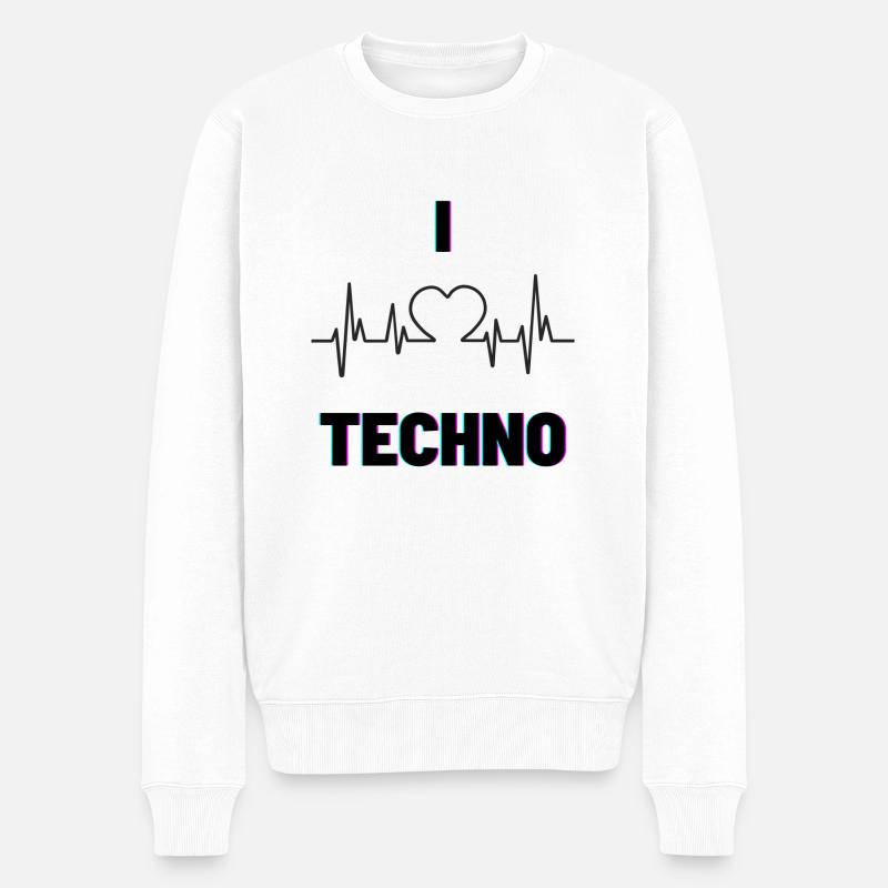 I Love Techno dark - Männer Premium Bio Pullover - Weiß