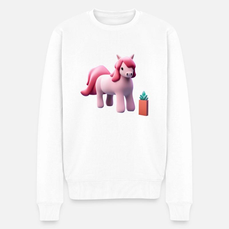 Pinkes Pony - Trickfigur - Männer Premium Bio Pullover - Weiß