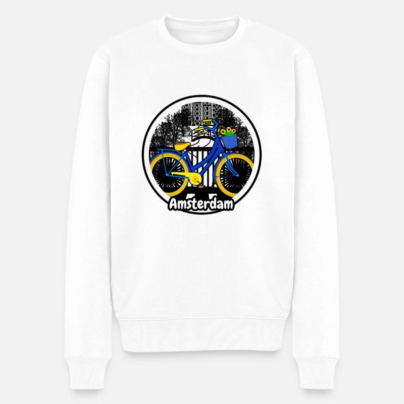 Amsterdam Urlaubsmotiv mit Fahrrad auf Brücke - Männer Premium Bio Pullover - Weiß