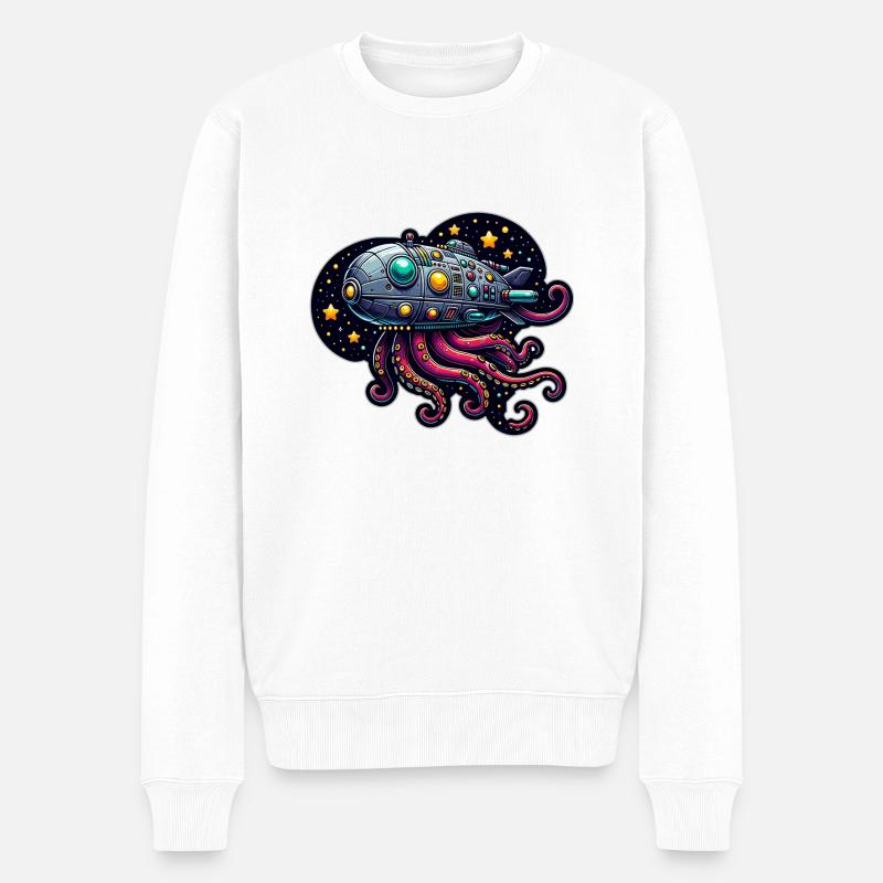 Phantasie Oktopus Raumschiff - Männer Premium Bio Pullover - Weiß