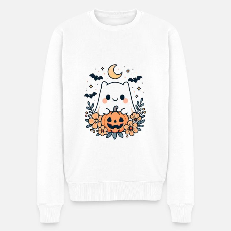 Cadeau d’Halloween Creepy Ghosts - Pull Premium bio Homme - blanc