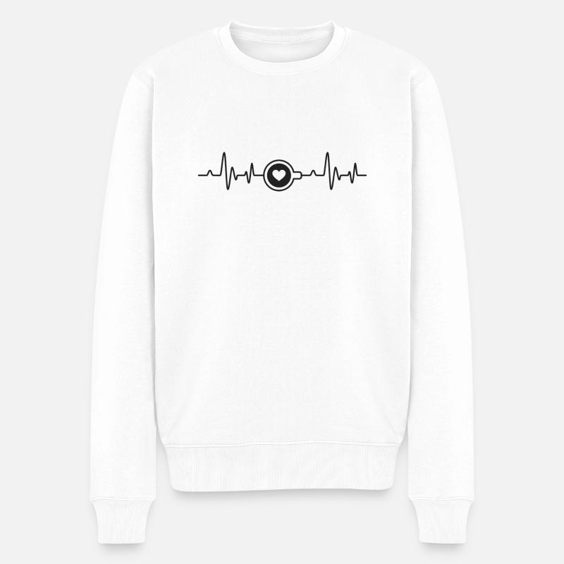 Kaffee Herzschlag - Männer Premium Bio Pullover - Weiß