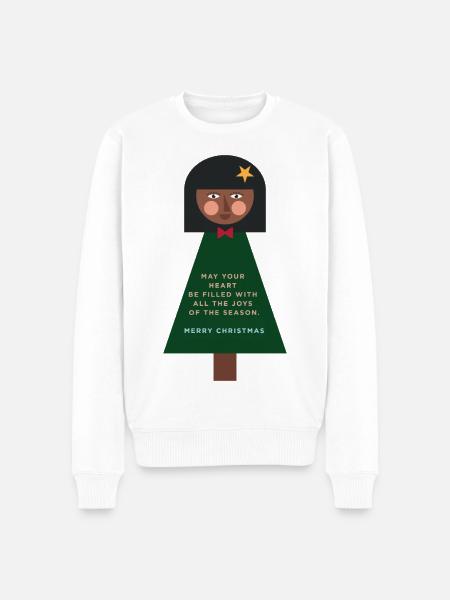 Weihnachtsgruß-Puppe im Grün - Männer Premium Bio Pullover - Weiß