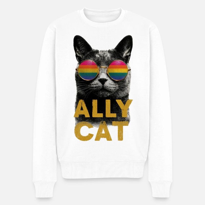 Hippie-Kater mit Sonnenbrille - Männer Premium Bio Pullover - Weiß