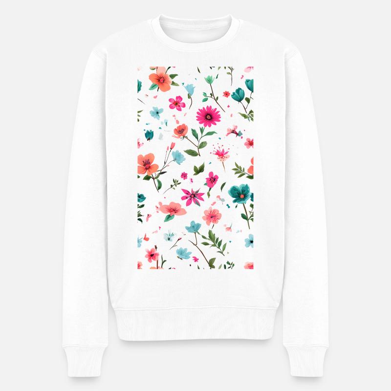 Lebendiges Blumenmuster Kunst - Männer Premium Bio Pullover - Weiß