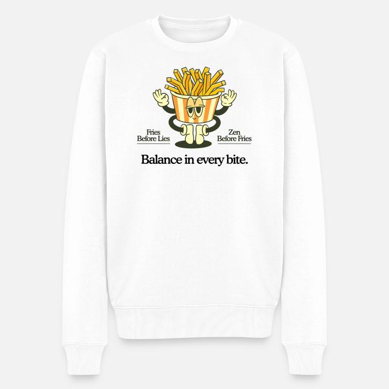 Zen Pommes vor Lügen Grafikdesign - Männer Premium Bio Pullover - Weiß