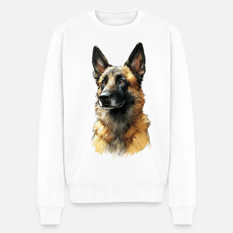 Schäferhund Porträt Illustration - Männer Premium Bio Pullover - Weiß
