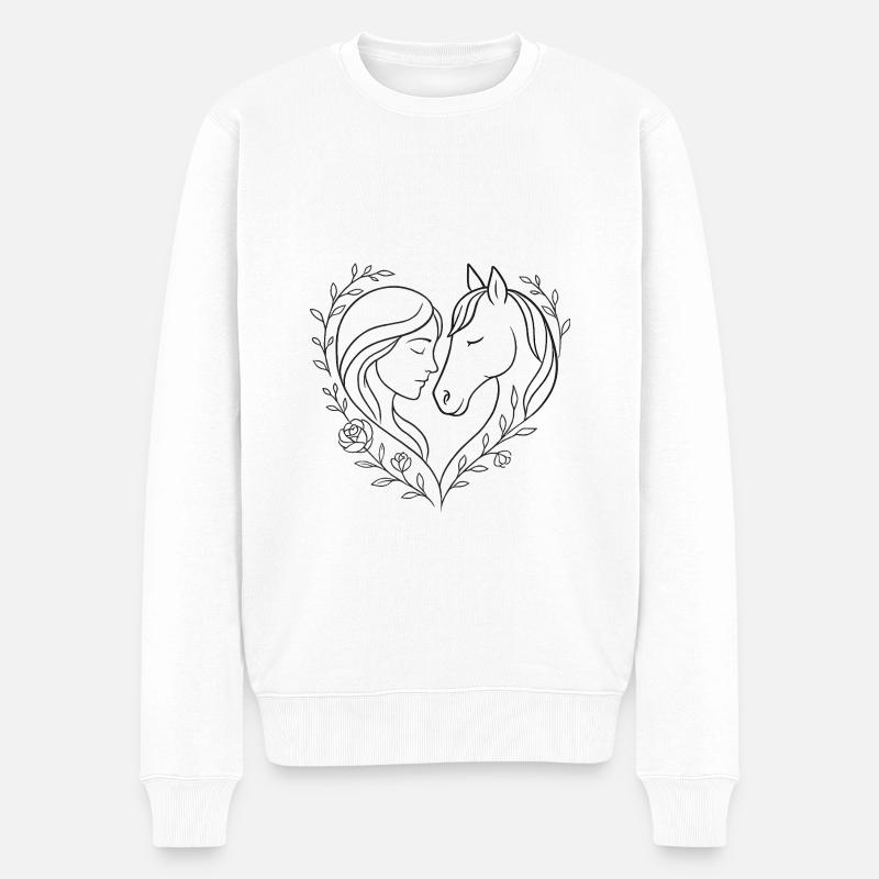 Liebe zwischen Mädchen und Pferd - Männer Premium Bio Pullover - Weiß