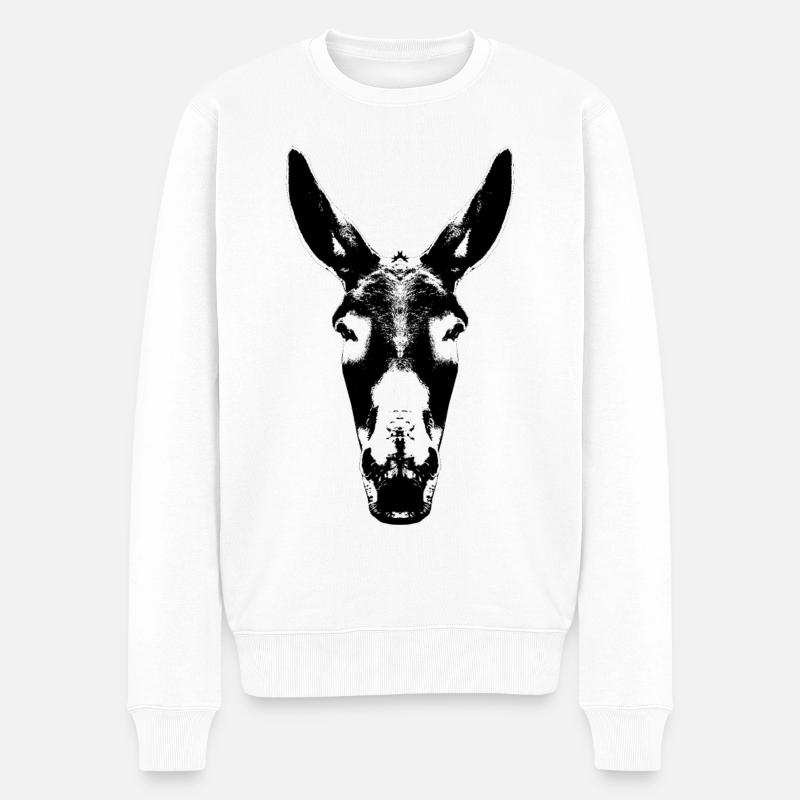 Esel / Kopf / Maultier / Head - Männer Premium Bio Pullover - Weiß
