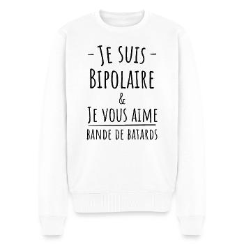 Je suis bipolaire et je vous aime bande de bâtards - Pull Premium bio Homme - blanc - Devant - Thijin (182cm)